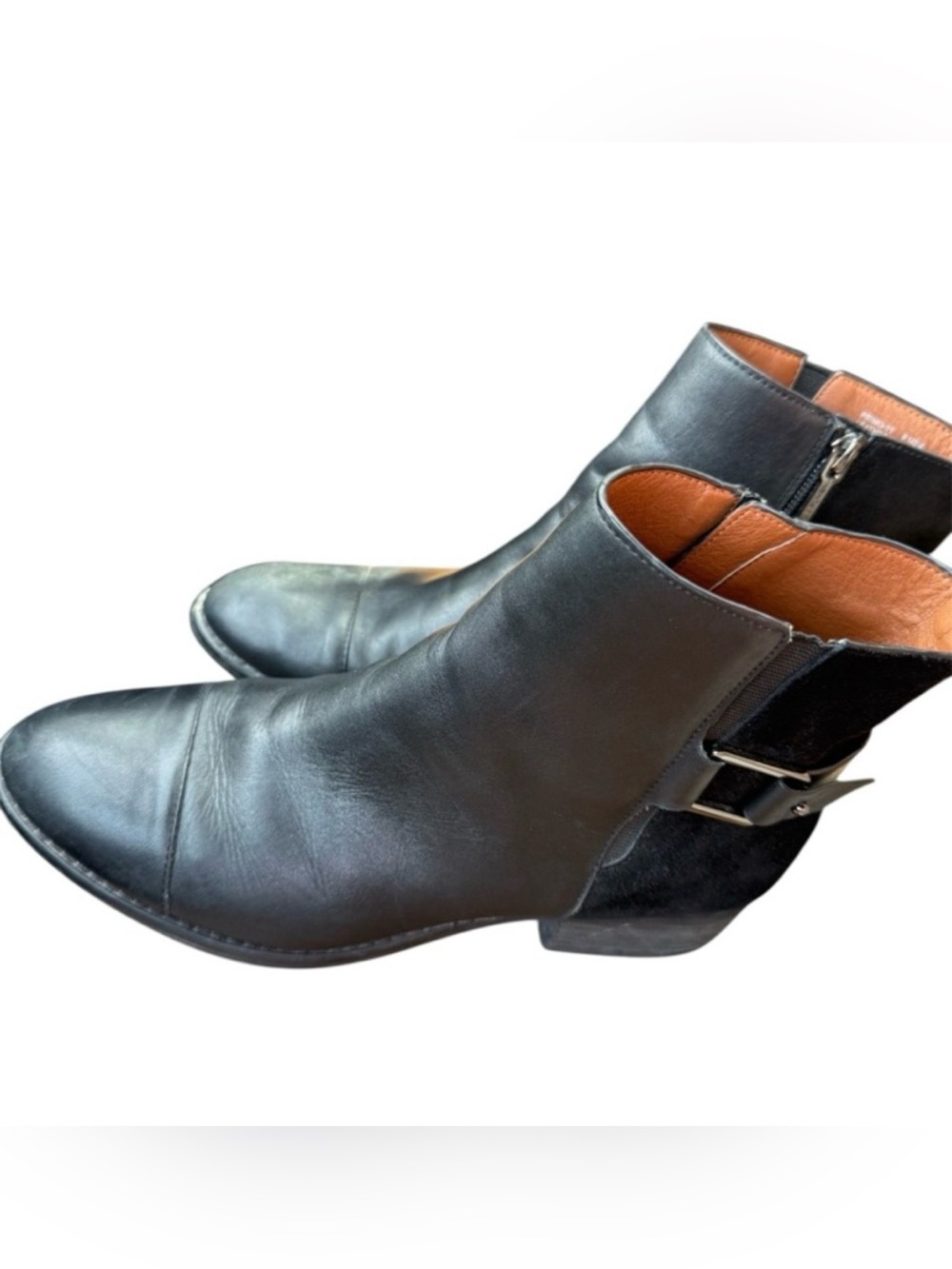 Donald J Pliner Black Leather Angle Boots Block Heel 9.5 Biker Style Suede